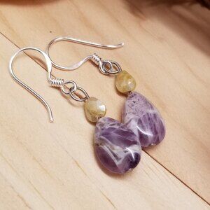 Handmade Amethyst & Yellow Sapphire Teardrop Dangle Earrings
